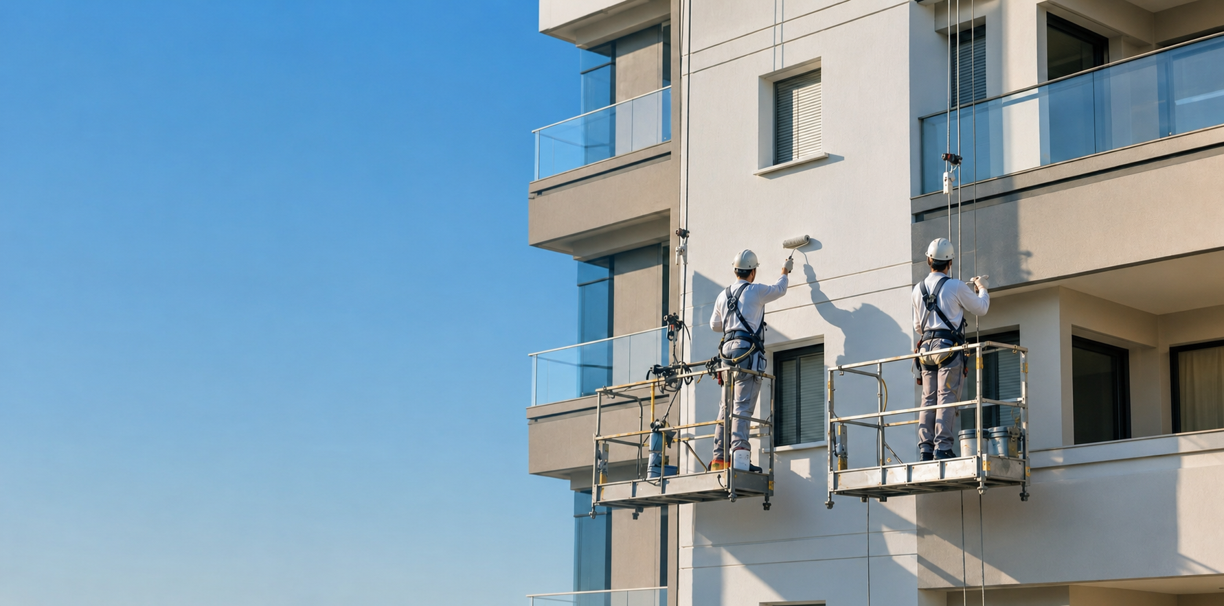 Equipe M7 Pinturas executando pintura predial em altura