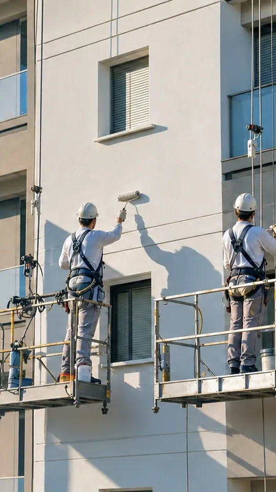 Equipe M7 Pinturas executando pintura predial em altura